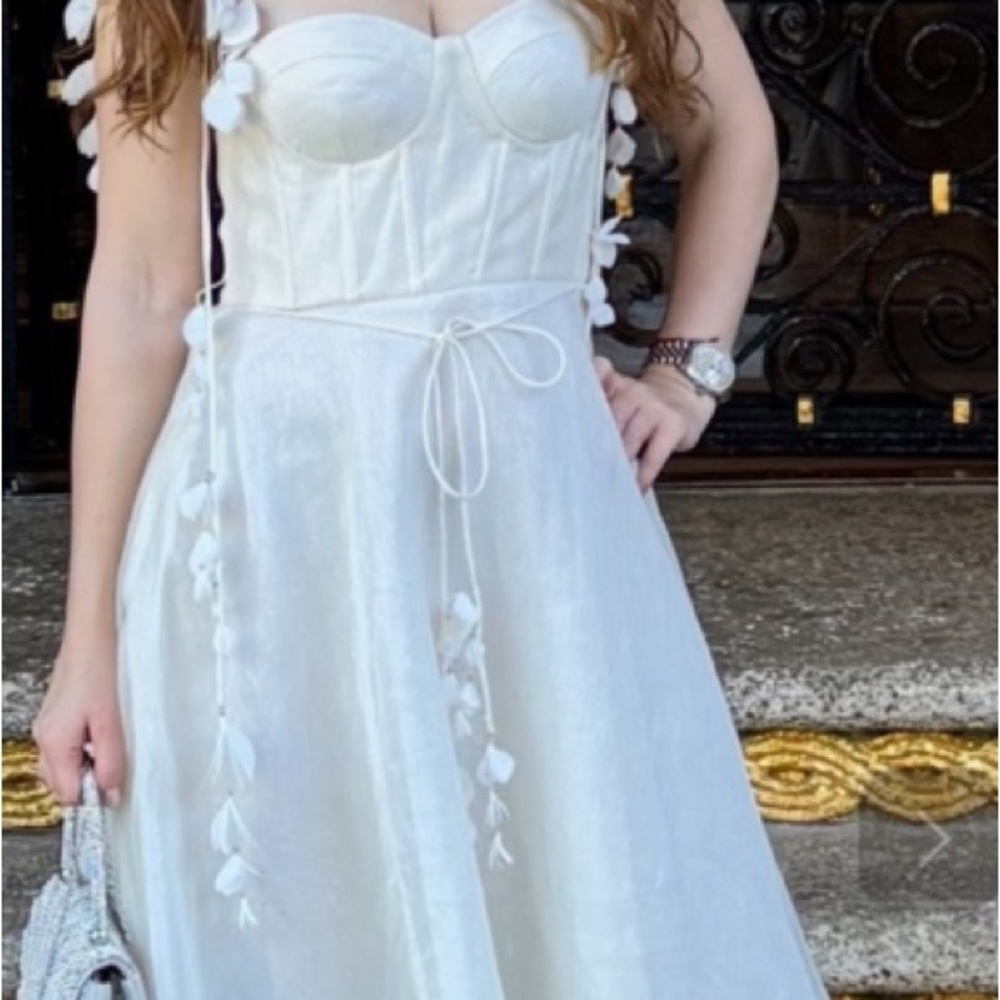 Zimmermann Wonderland Midi Corset Ivory Spaghetti Strap Dress size 2 medium - Picture 2 of 6